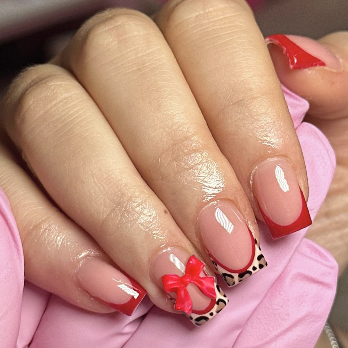 3D Printing Resin - 24 pçs vermelho estilo francês unhas