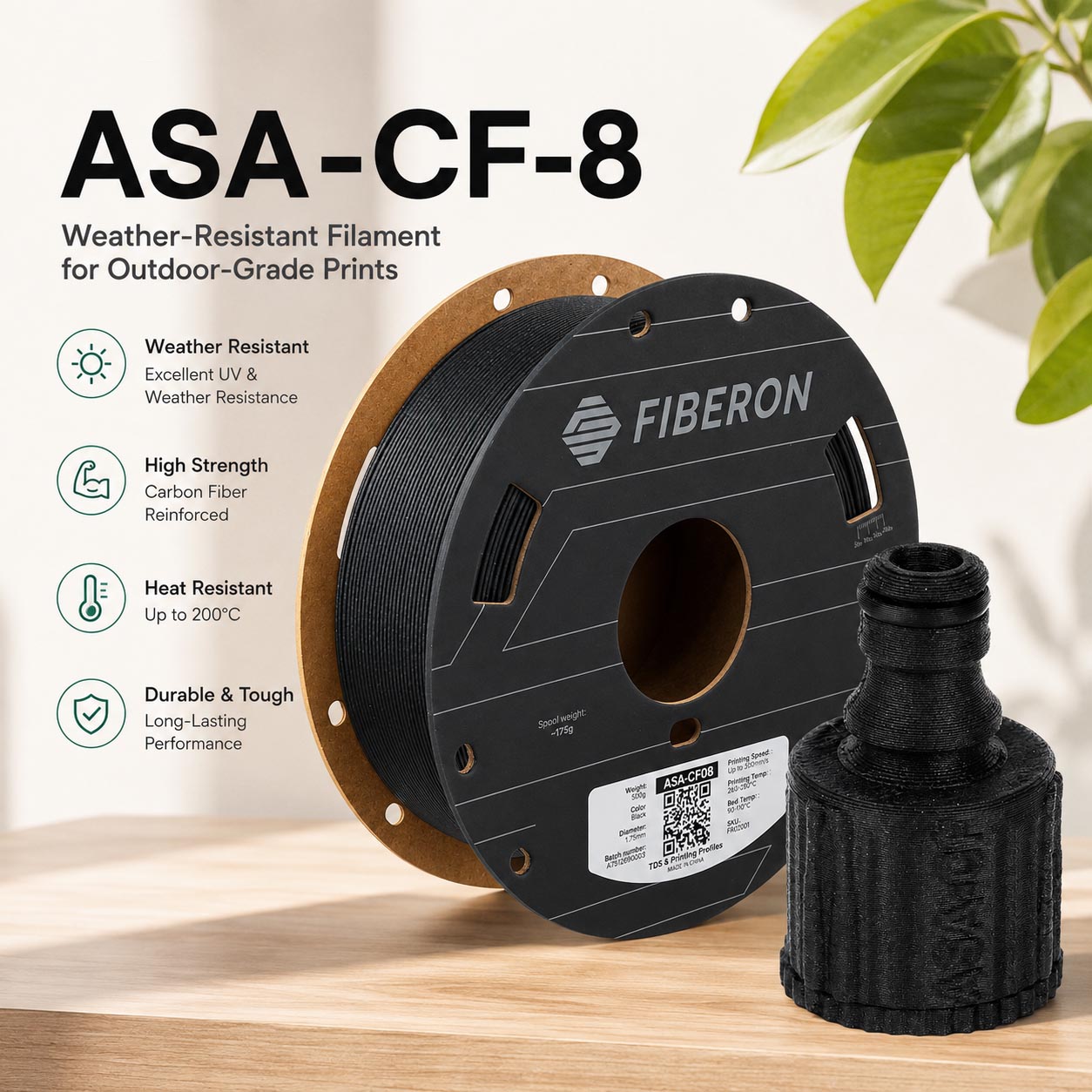 Asa Filament Outdoor - Filamento de Impressão 3D Polymaker ASA-CF8